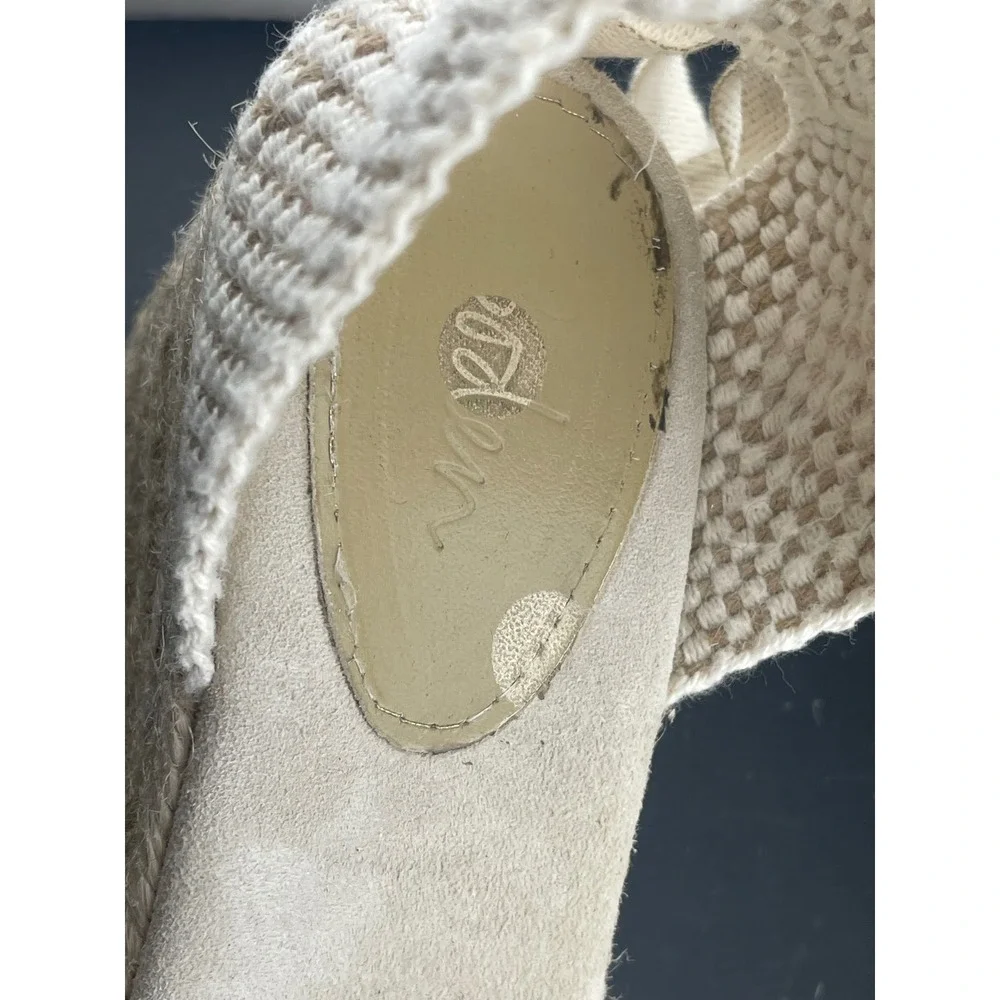 Boden Suede Lace Up Espadrille Wedges Beige Tan Ankle Tie Spain EU 39 US 8.5 9
